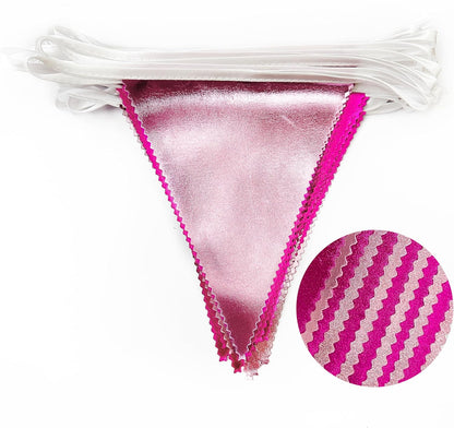 Hot Pink Party Decorations Metallic Fabric Gradient Pink Triangle Pennant Banner Flag Bunting