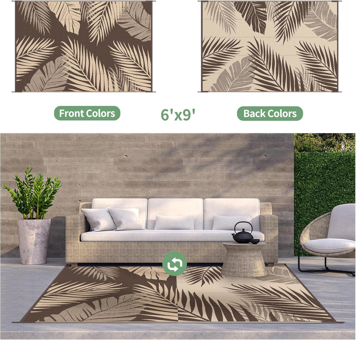 GENIMO Outdoor Rug 6' x 9' Waterproof for Patios Clearance, Reversible Outdoor Plastic Straw