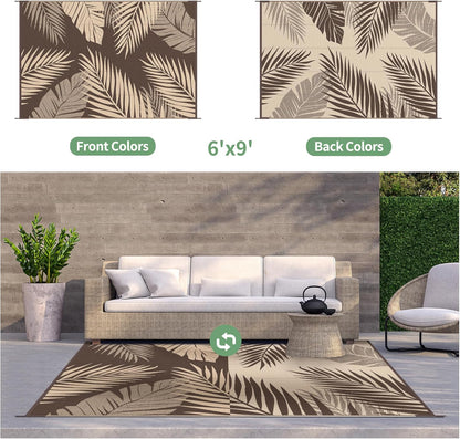 GENIMO Outdoor Rug 6' x 9' Waterproof for Patios Clearance, Reversible Outdoor Plastic Straw