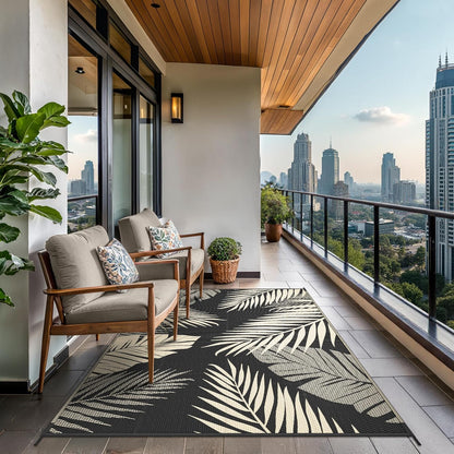GENIMO Outdoor Rug 9' x 12' Waterproof for Patios Clearance, Reversible Outdoor Plastic Straw