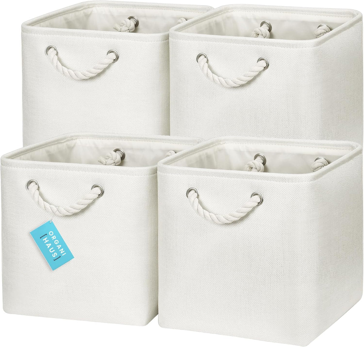 OrganiHaus 11x11 Cube Storage Bins 4 Pack, Foldable Cube Storage Organizer w/ Rope Handles