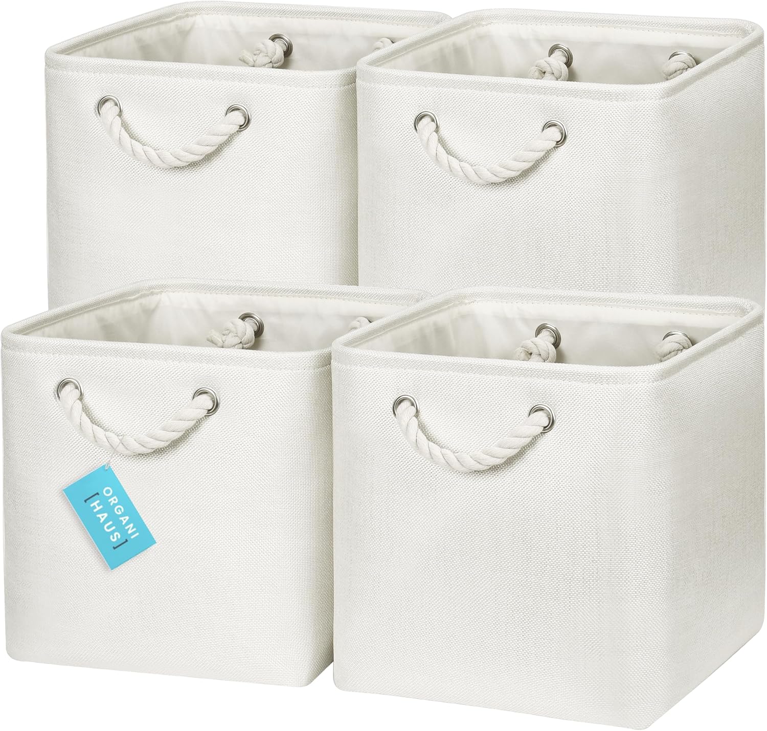 OrganiHaus 11x11 Cube Storage Bins 4 Pack, Foldable Cube Storage Organizer w/ Rope Handles
