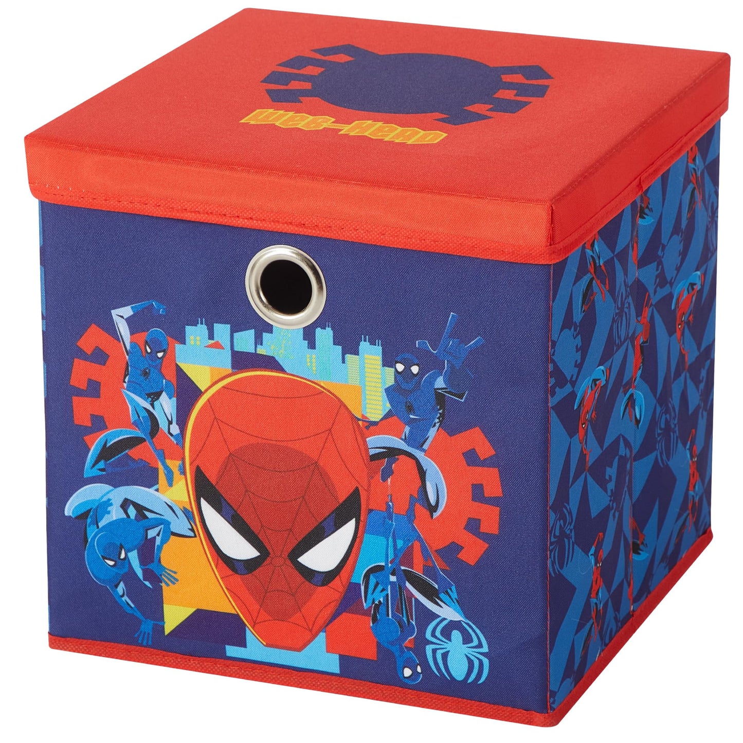Idea Nuova Marvel Spiderman Collapsible Fabric Storage Cube,10” Organizer Bin with Lid for Bedroom