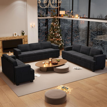 3 Pieces Corduroy Couch Set for Living Room, 8 Seats Cloud Sofa, Deep Seat Floor Couch for Bedroom