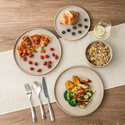 AmorArc Ceramic Dinnerware Sets, Handmade Reactive Glaze Stoneware Plates and Bowls Sets,Highly