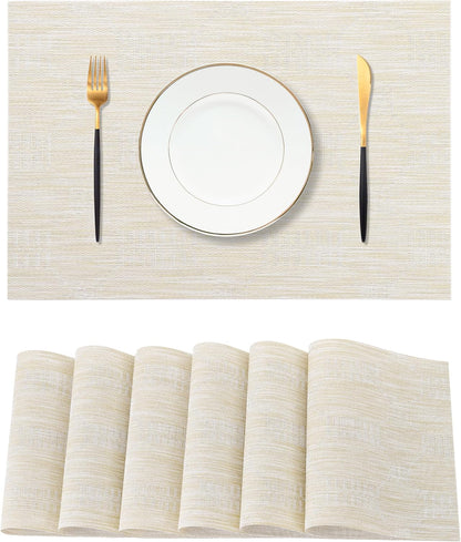Leetaltree Wheat Placemats Set of 6 - Heat Resistant Non-Slip Place mats for Dining Table, Washable