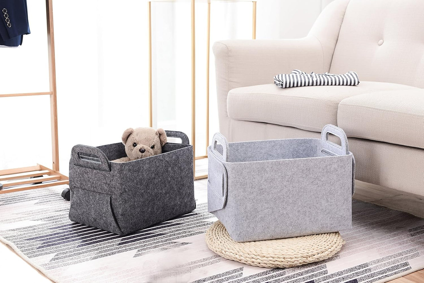 Minoisome Storage Basket Felt Storage Bin Collapsible& Convenient Box Organizer with Carry Handles