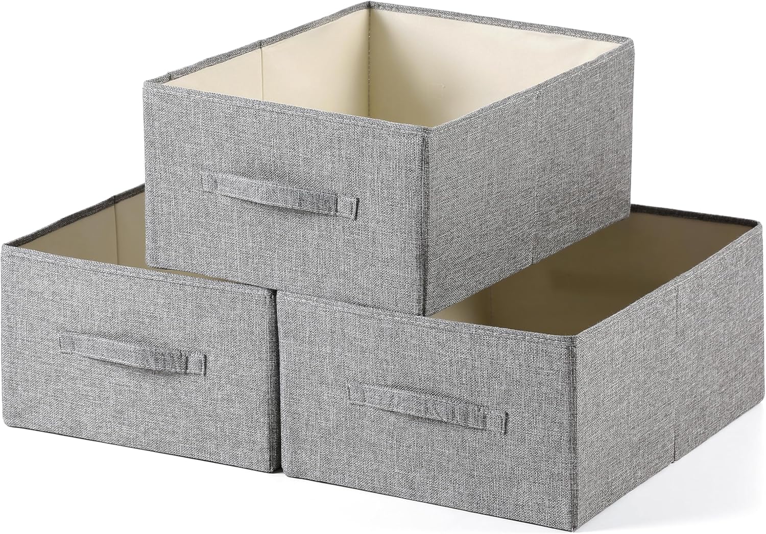 Linen Folding Storage Bins, 3 Pack Large Storage Baskets, Washable, Clothing Storage Bins with