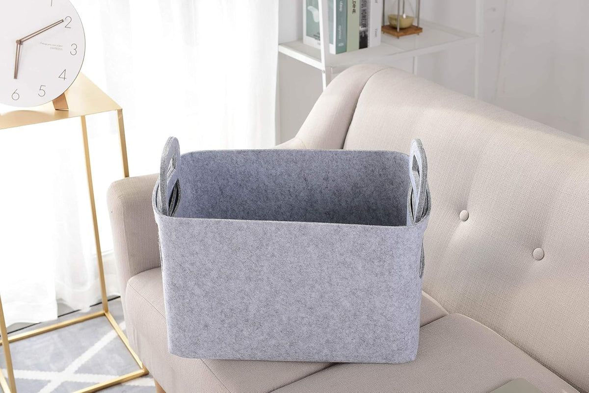 Storage Basket Felt Storage Bin Collapsible& Convenient Box Organizer with Carry Handles for Office