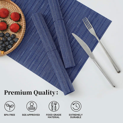 Leetaltree Blue Placemats Set of 8 - Heat Resistant Non-Slip Place mats for Dining Table, Washable