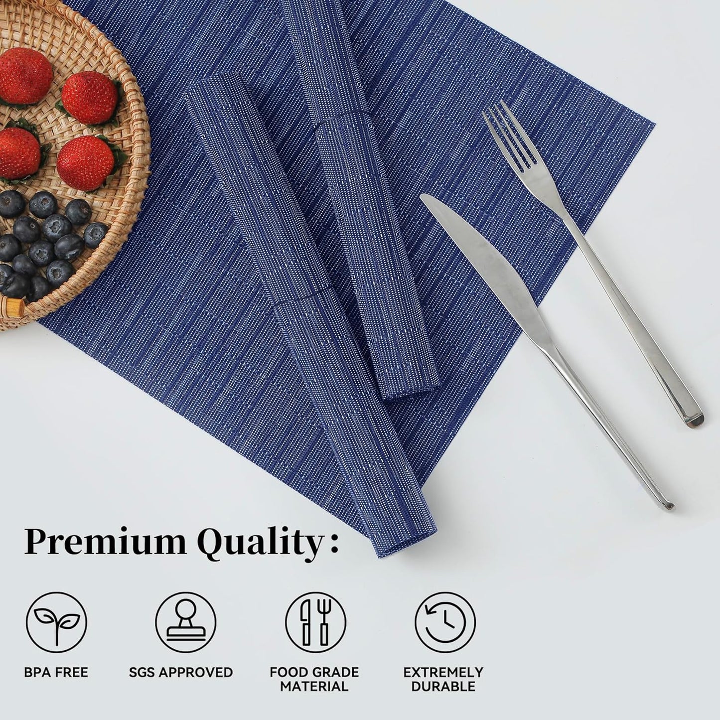 Leetaltree Blue Placemats Set of 4 - Heat Resistant Non-Slip Place mats for Dining Table, Washable