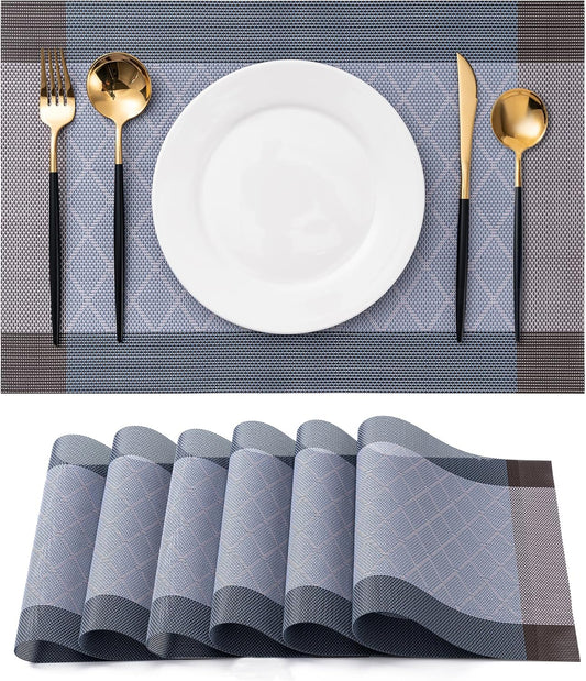 CADONO Placemats Set of 6 Washable Indoor/Outdoor Vinyl Place Mats for Dining Table Durable
