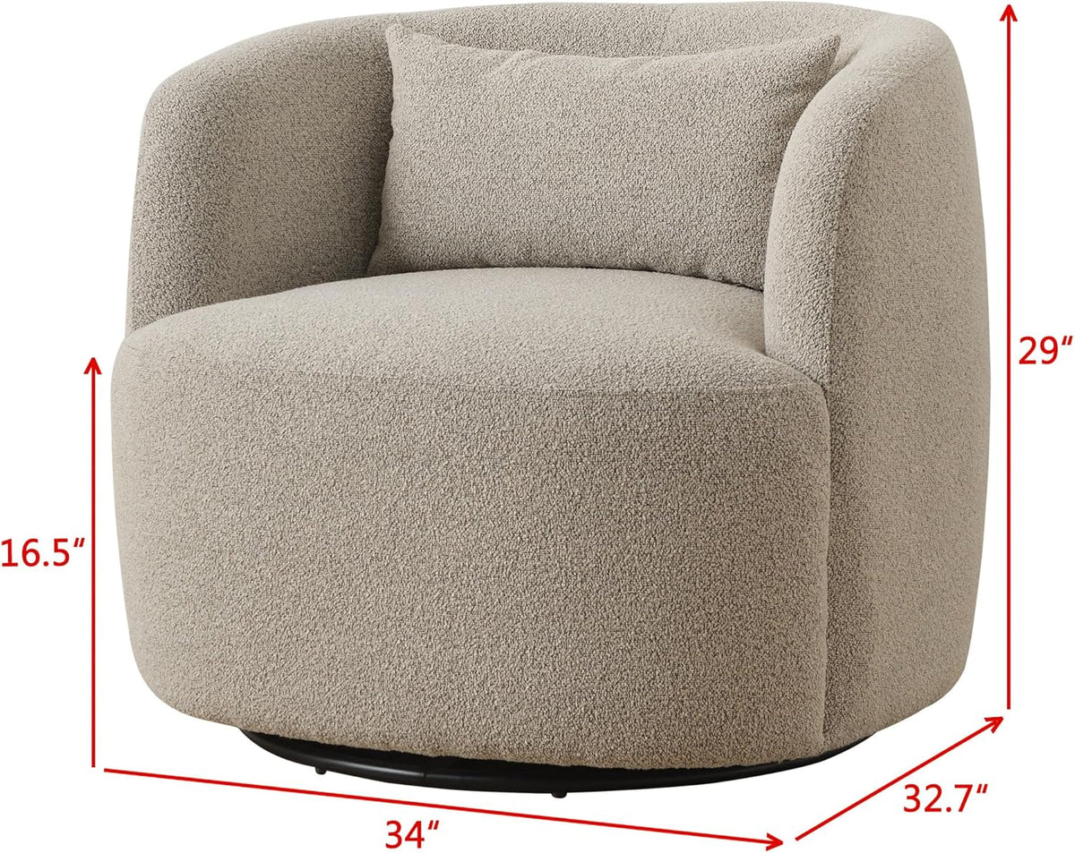 KINWELL 34" Wide Sherpa Swivel Barrel Chair, No Assembly Round Boucle Upholstered Accent Chair