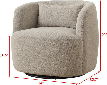 KINWELL 34" Wide Sherpa Swivel Barrel Chair, No Assembly Round Boucle Upholstered Accent Chair