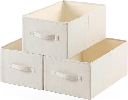 Linen Folding Storage Bins, 3 Pack Large Storage Baskets, Washable, Clothing Storage Bins with