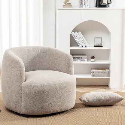 KINWELL 34" Wide Boucle Swivel Barrel Chair, No Assembly Round Upholstered Armchair Accent Chair
