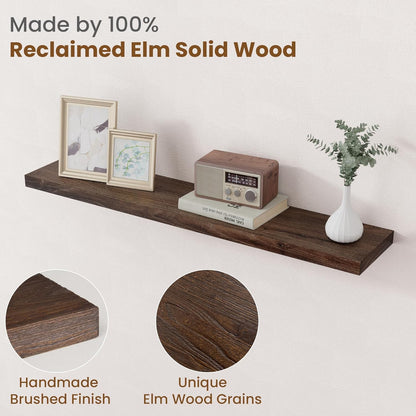 Floating Shelves for Wall Decor, 8 Inch Deep Rustic Solid Elm Wood Floating Shelves Wall Mounted