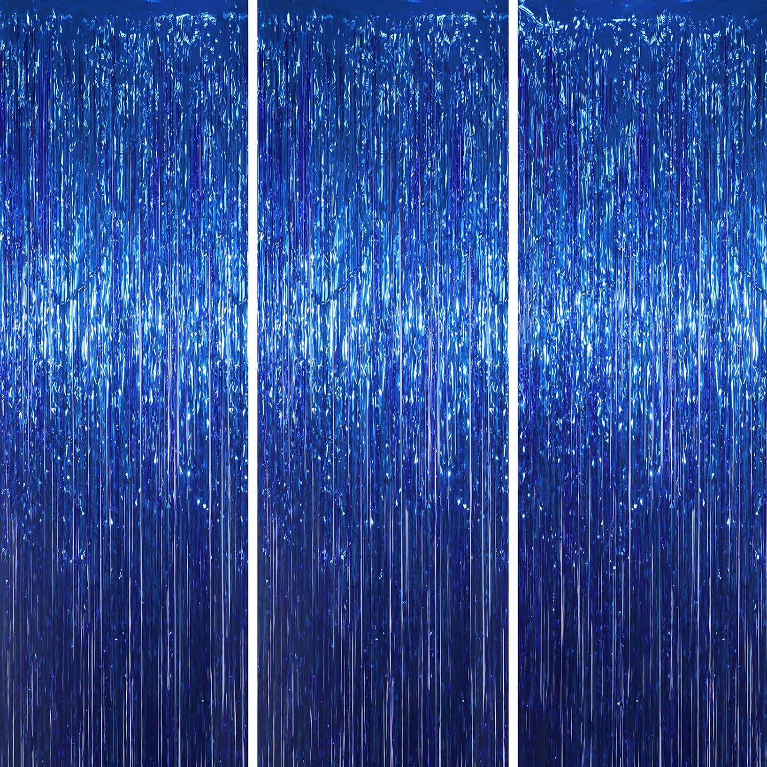 3 Pack 3.3x8.2 Feet Blue Foil Fringe Backdrop Curtains, Tinsel Streamers Birthday Party