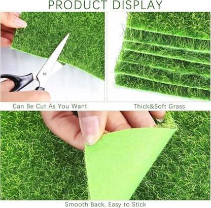Elcoho 18 Pieces Fake Grass for Crafts Fairy Garden 6 x 6 Inches Artificial Garden Grass for