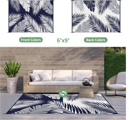 GENIMO Outdoor Rug 6' x 9' Waterproof for Patios Clearance, Reversible Outdoor Plastic Straw