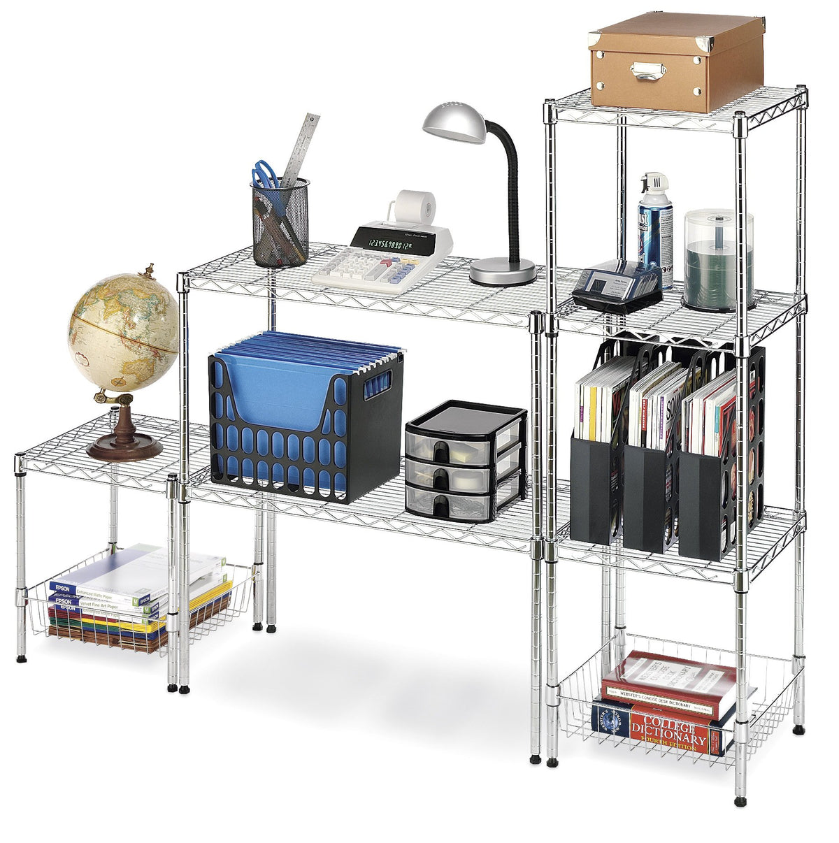 Whitmor 2-Wire Shelving Unit, Metal Storage Shelves, Stacking Shelf with Basket, Easy Assembly Home