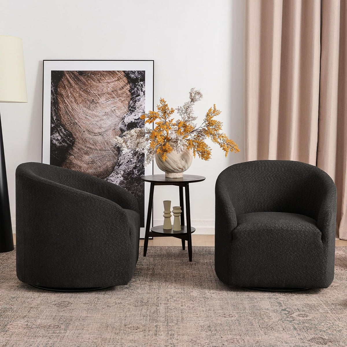 KINWELL 32" Wide Modern Boucle Swivel Barrel Chairs Set of 2, No Assembly Round Upholstered Swivel