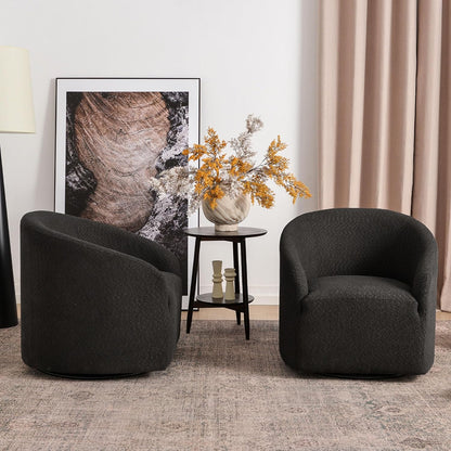 KINWELL 32" Wide Modern Boucle Swivel Barrel Chairs Set of 2, No Assembly Round Upholstered Swivel