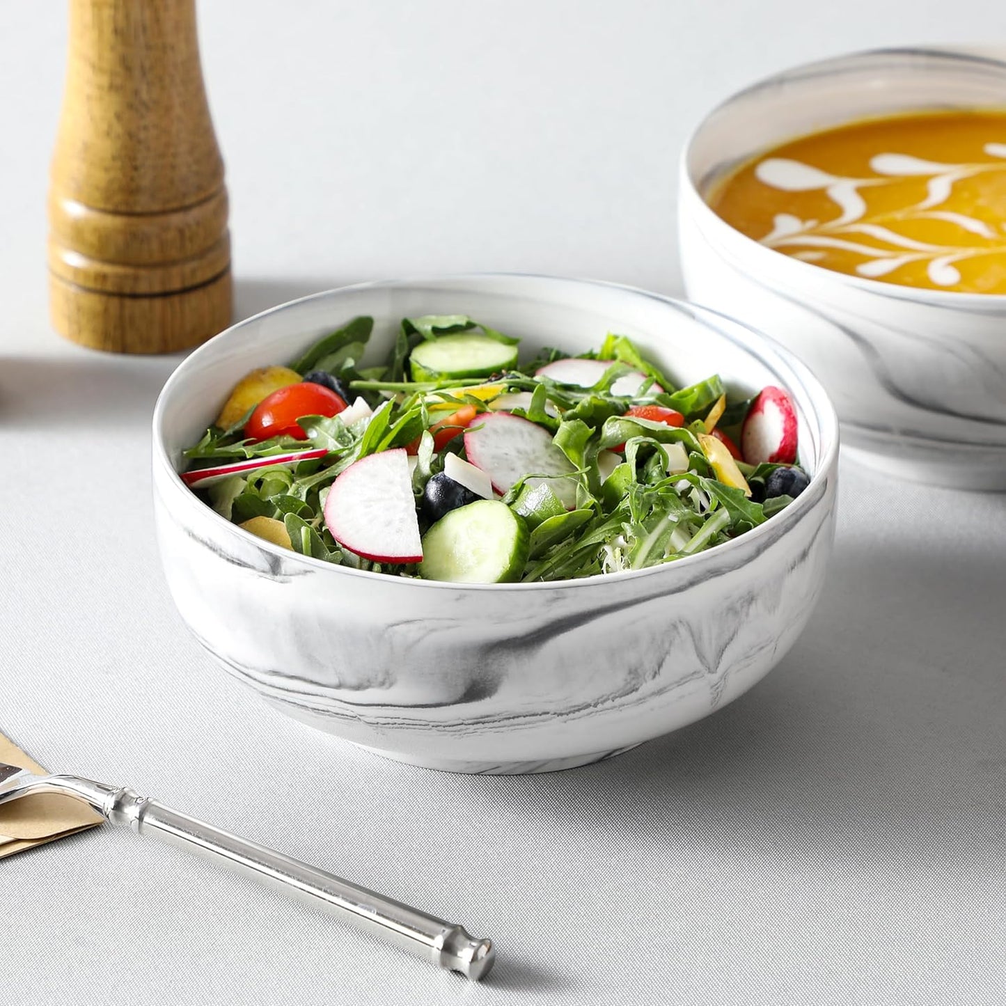MALACASA Large Soup Bowls Set, 44 OZ (7") Salad Bowls Cereal Bowls Set of 2,Marble Grey Ceramic