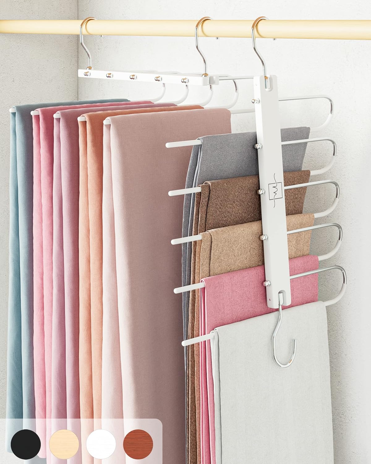 MORALVE Pants Hangers Space Saving - European Beechwood Scarf and Jean Hangers - Closet Organizer
