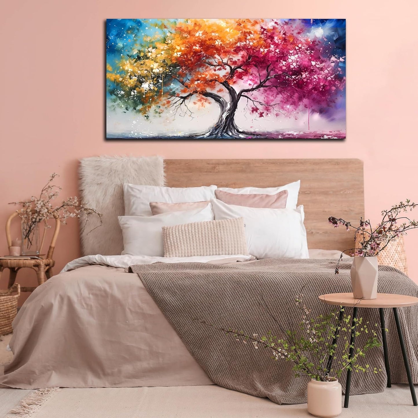 Alsingbago Colorful Tree Canvas Wall Art for Living Room Bedroom Home Office Orange and Pink Tree