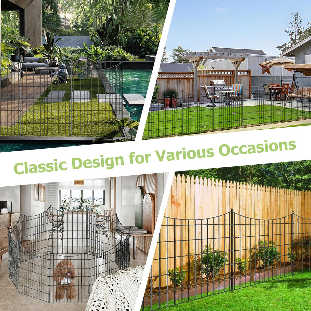 10 Panels Garden Fence Dog Fence Outdoor for Yard, 40in H x 23.6ft L Rustproof Metal Fencing with
