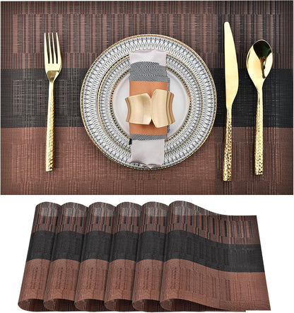 Placemats Set of 6 - Easy Clean Modern Durable Washable Vinyl Place Mats - Heat Resistant Placemats