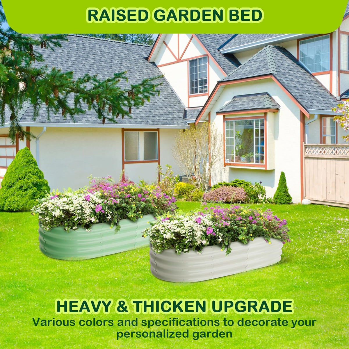 2 Pcs 4.5x2x1.5ft Oval Raised Garden Bed,Galvanized Raised Beds,Open-Ended Base Metal Raised