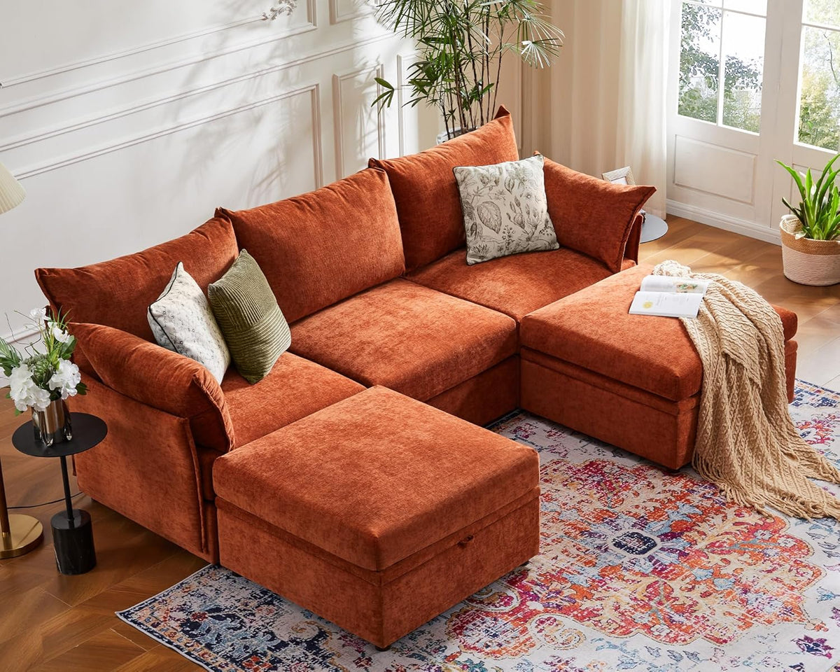 102.6" U Shaped Modular Sectional Sofa, 5 Seater Couch with Storage Ottoman Deep Seat and High