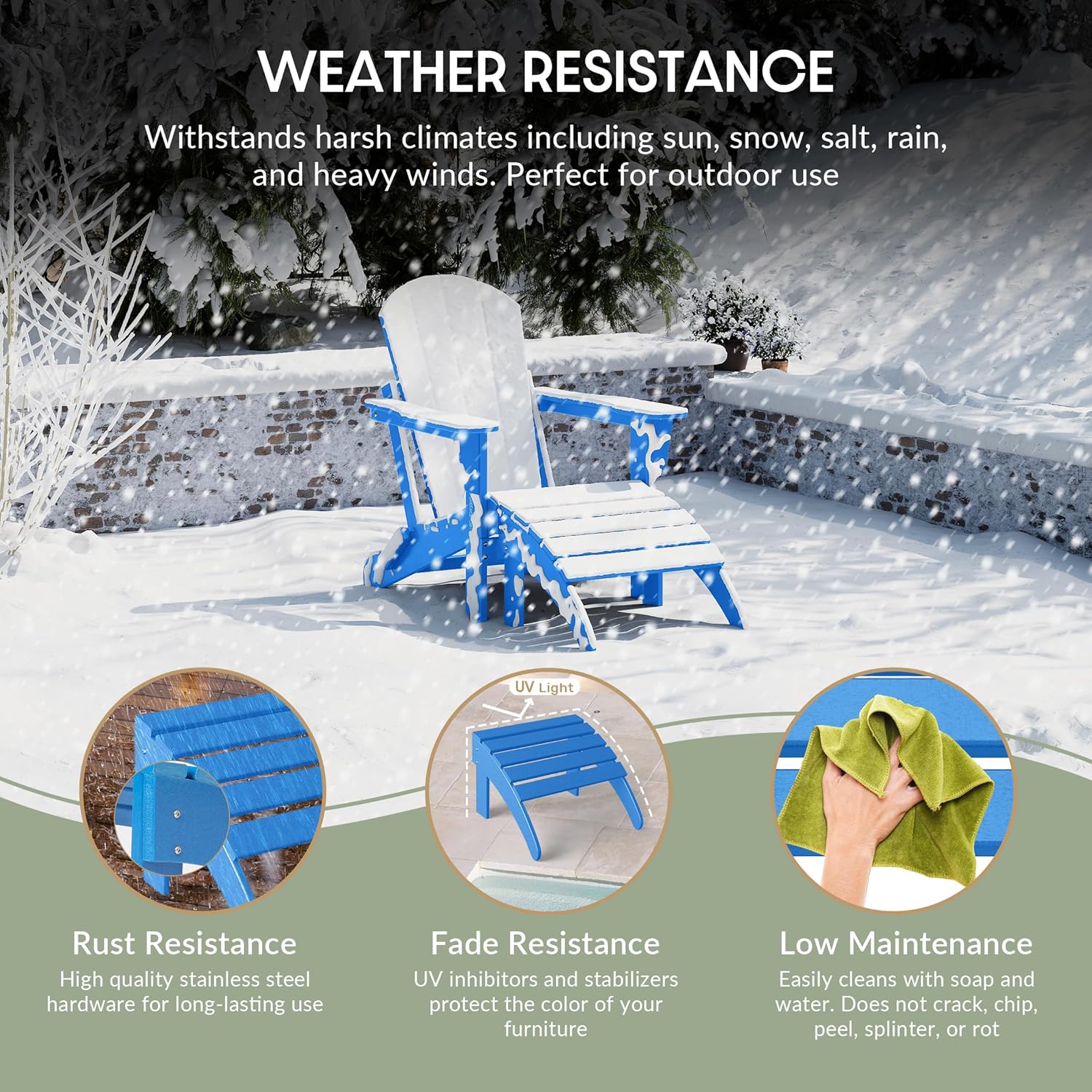 WestinTrends Outdoor Ottoman, Patio Adirondack Ottoman Foot Rest, All Weather Poly Lumber Folding