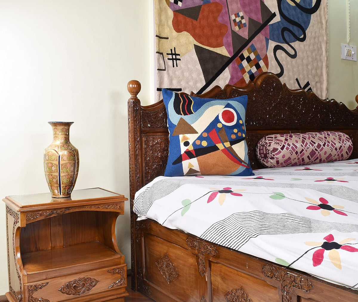 Kandinsky Blue Abstract Pillow Cover | Modern Outdoor Cushions | Mid Century Chair Cushions |