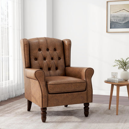 Accent Chair, Upholstered Armchair with Button Tufted High Back & Solid Wood Legs, Comfy Wingback