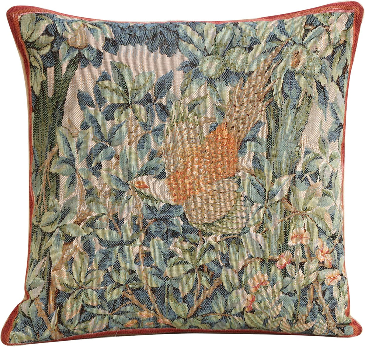 Charlotte Home Furnishings Decorative Tapestry Pillow Cover 14x14 in, Green Pheasant Couch Throw