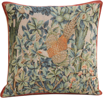Charlotte Home Furnishings Decorative Tapestry Pillow Cover 14x14 in, Green Pheasant Couch Throw