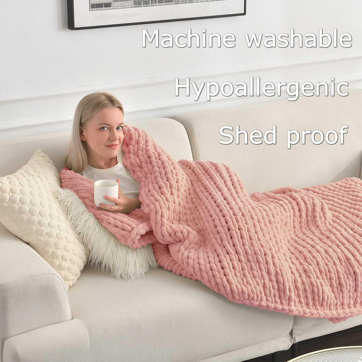 Maetoow Tighter Version Chenille Chunky Knit Blanket Throw 40×50 Inch, Handmade Warm & Cozy Blanket