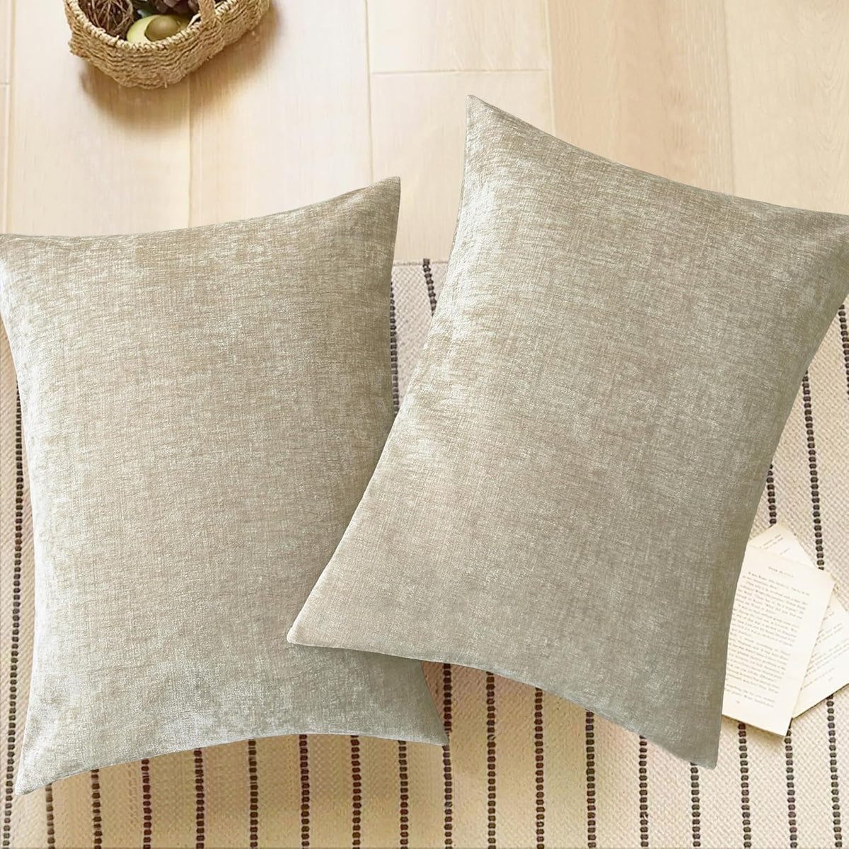 CaliTime Throw Pillow Covers Decorative 20 X 26 Inches Pack of 2 Cozy Chenille Standard Pillow