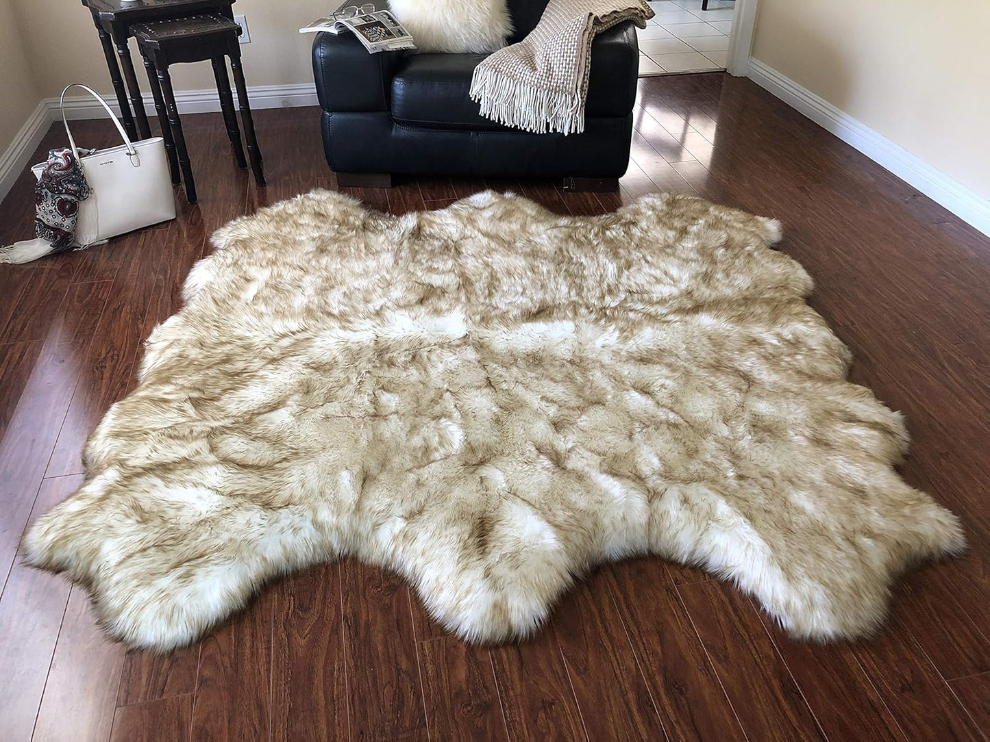 LAMBZY Faux Sheepskin Hypoallergenic Free Shape Silky Shag Rug, Luxury Shaggy Silky Plush Carpet