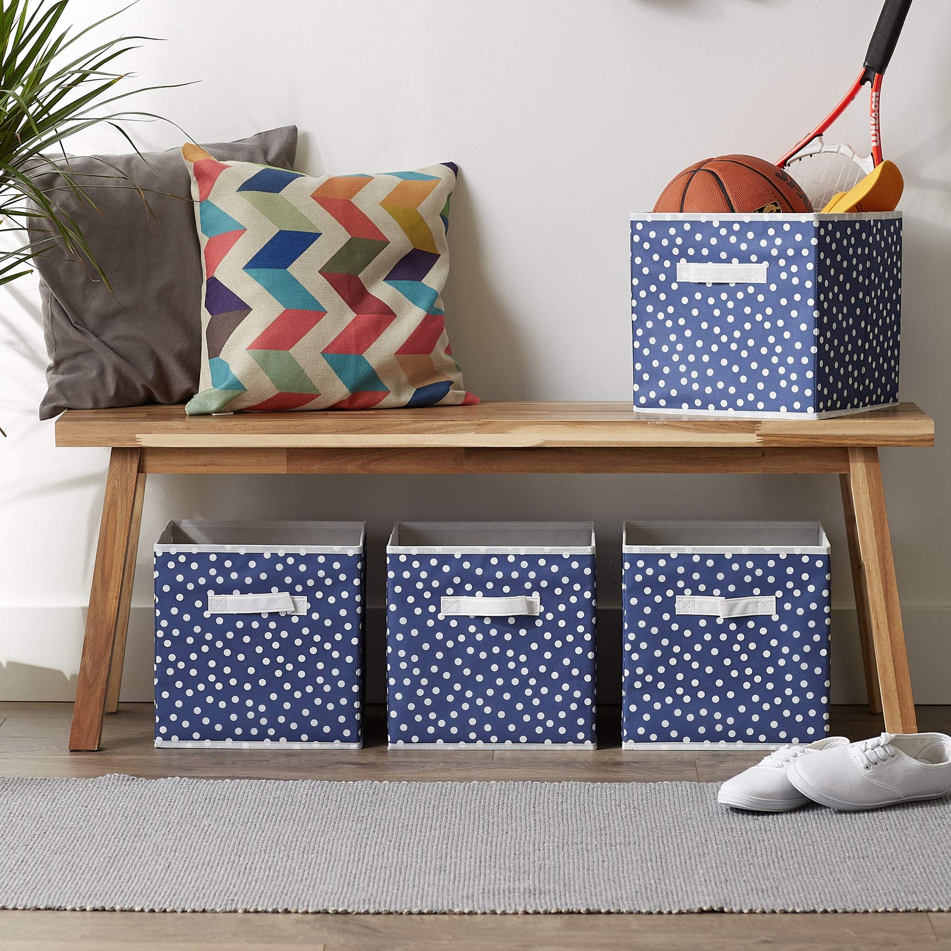 DII Woven Polyester Storage Bin, Polka Dot, French Blue, Small Set of 4