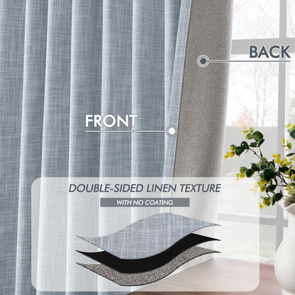 MIULEE Light Blue 100% Blackout Linen Curtains 108 Inch 2 Panels Set Double Sided No Coating