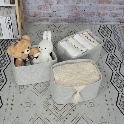 Cotton Rope storage Basket Bins Woven Basket for Organizing Shelves 14.5X9.5X9.3“ Rectangle