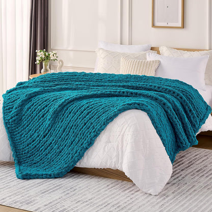 L'AGRATY Chunky Knit Blanket Throw: 60''x80'' Chenille Chunky Knitted Throw Blanket for Bed Couch