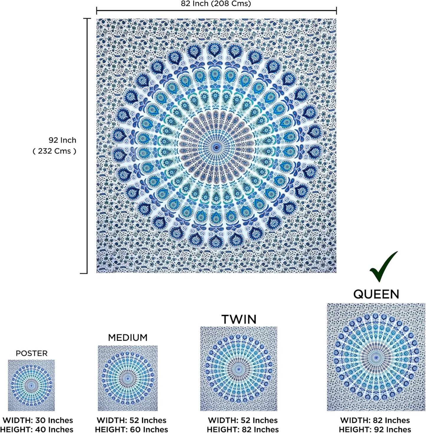 raajsee White Blue Tapestry- Best Mandala Wall Hanging- Bedding Tapestry For Bedroom Aesthetic-Size