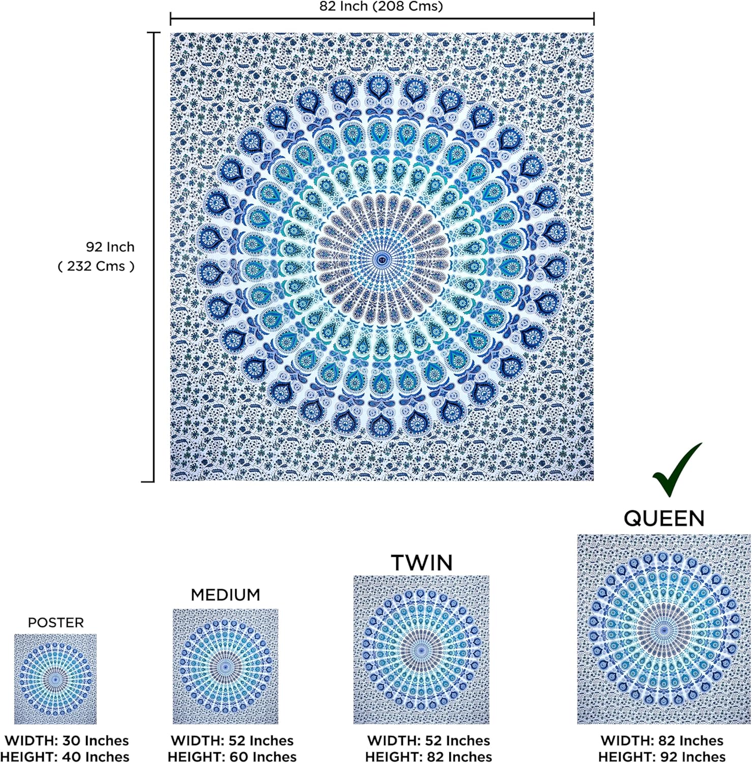 raajsee White Blue Tapestry- Best Mandala Wall Hanging- Bedding Tapestry For Bedroom Aesthetic-Size