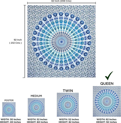 raajsee White Blue Tapestry- Best Mandala Wall Hanging- Bedding Tapestry For Bedroom Aesthetic-Size