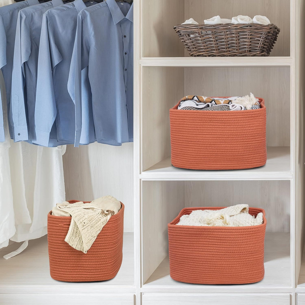 Cotton Rope storage Basket Bins Woven Basket for Organizing Shelves Rectangle Decorative Baskets